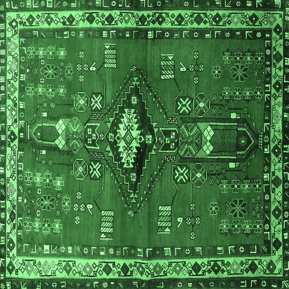 Ahgly Company Indoor Square Persian Emerald Green Traditional Area Rugs, 7' Square