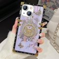thumbnail image 5 of For iPhone 15 Plus Bling Stand Case, Luxury Glitter Floral Butterfly Foldable Kickstand Women Girls Cute Marble Shell Pattern Shockproof Protective Phone Cover Case for iPhone 15 Plus, Purple, 5 of 11