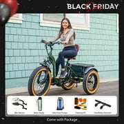 Addmotor Electric Trike for Adults, 1000W Mid-Drive Electric Trike, 160NM Torque, 85Miles, 48V 20Ah Etrike, GRANDTAN TURBO Electric Tricycle, 450LBS, 3 Wheel Electric Bike, Parking Brake, Differential