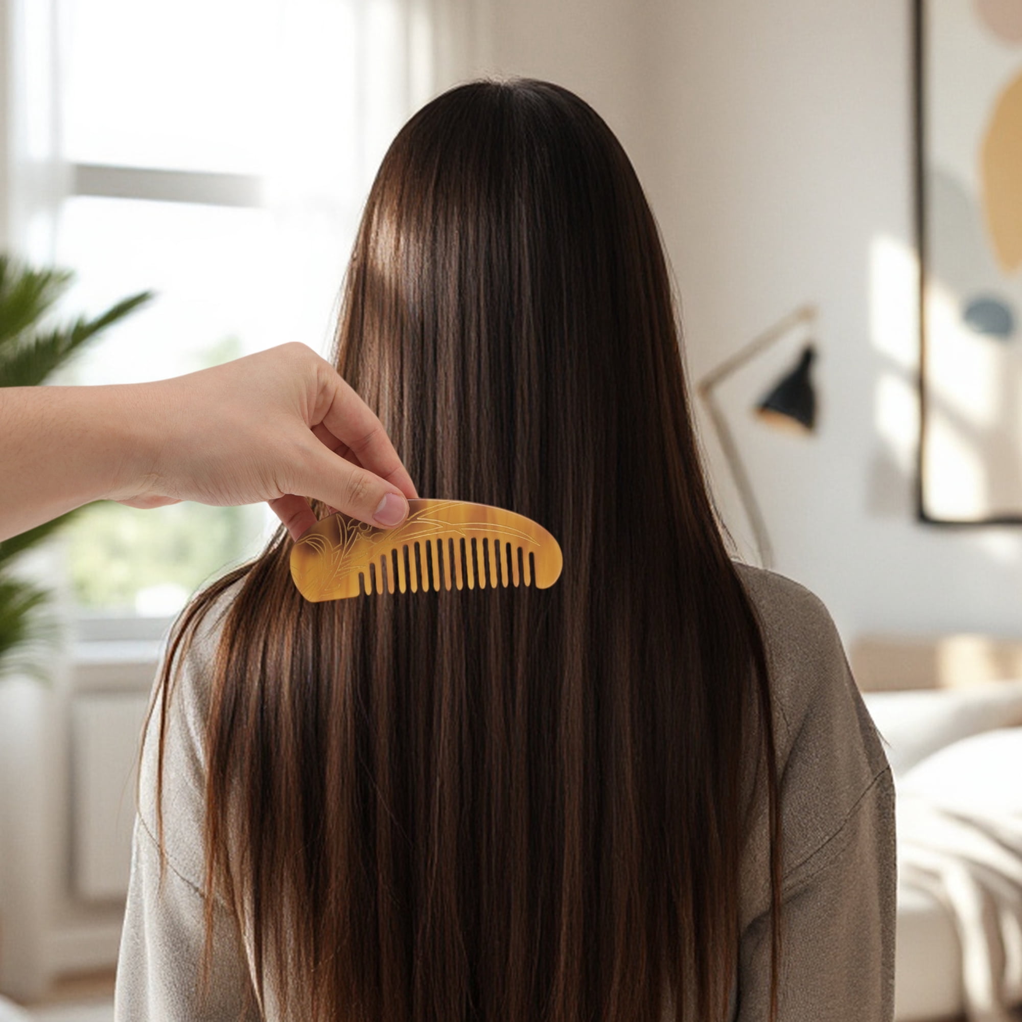 Unique Bargains 1 Pc Floral Half Round Hair Comb for All Hair Types Styles Coffee Color