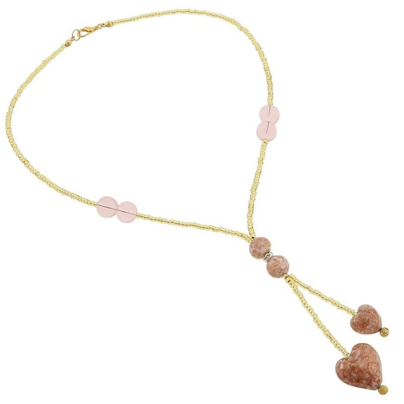 GlassOfVenice Murano Glass Heart Tie Necklace - Rose Pink