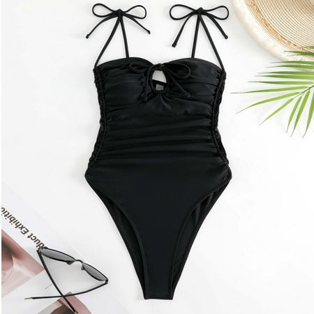 POROPL One Piece Swimsuit Women Sexy Bikini Halter Top Swim Beach Swim Black Size S-L