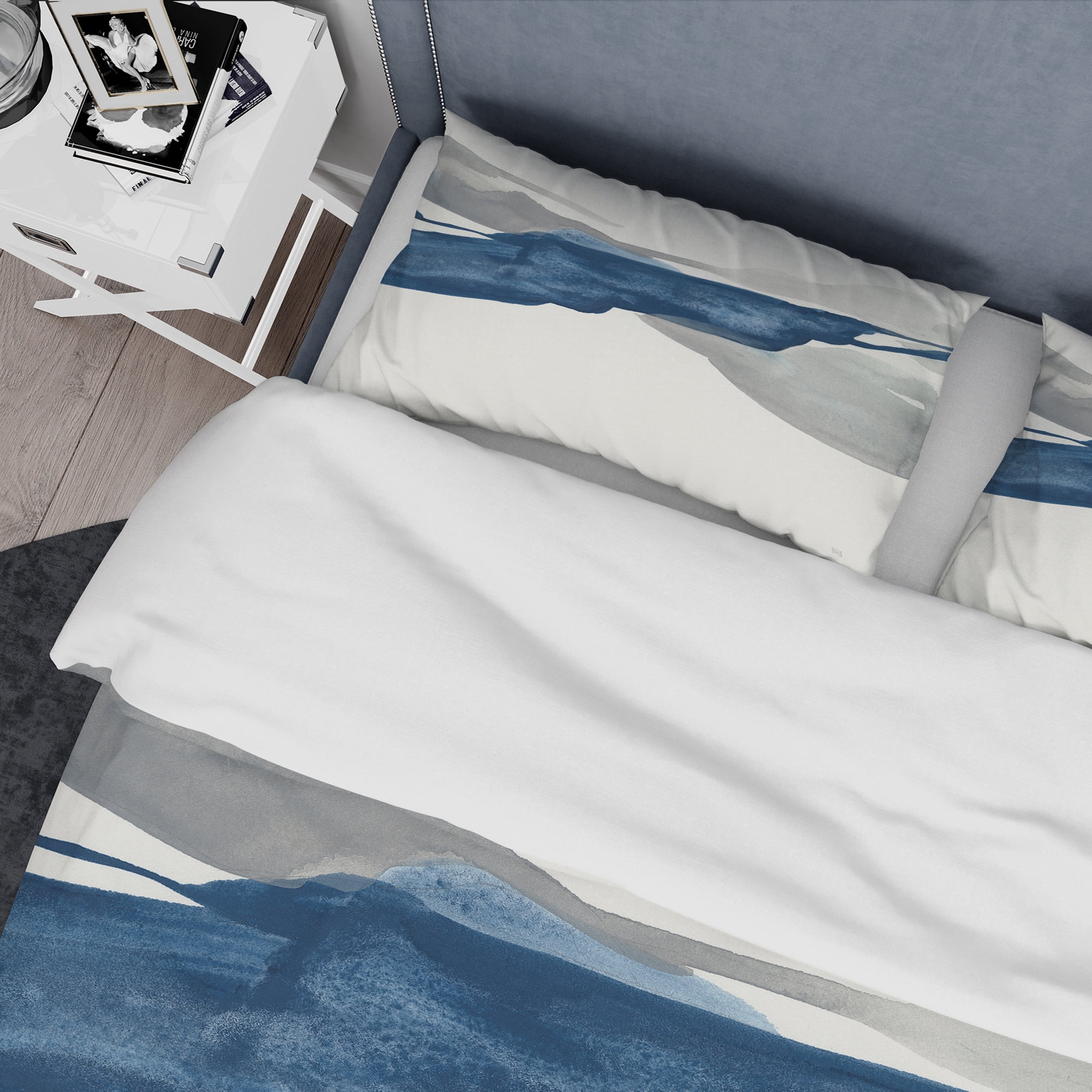Designart 'Gouache Sapphire on Gray II' Geometric Duvet Cover Set