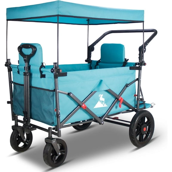 Collapsible Foldable Wagon Cart with Quick-Release Wheels & 2 Seats - Heavy-Duty Utility Wagon 265LBS Capacity for Camping, Garden, Shopping (Turquoise)