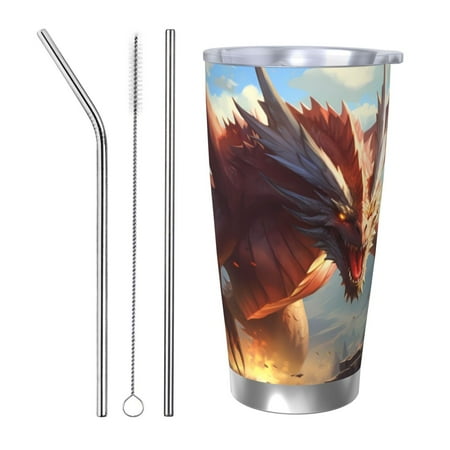 

Tideii Ferocious Dragon Fury for 20OZ Car Cup Stainless Steel Cold and Hot Cup with Lid Suitable for Outdoor and Home Unisex-Straw Three-piece Set