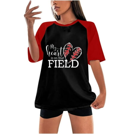 

Maternity Blouses Women s Fashion Summer Round Neck Leisure Short Sleeve Baseball Printed Tops Loose Victorian Blouse Black L