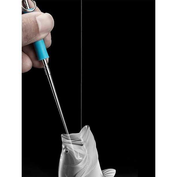 Desenganchador de pesca de acero inoxidable, extractor de anzuelos de pesca portátil, suministros de pesca (1 unidad, azul plateado)
