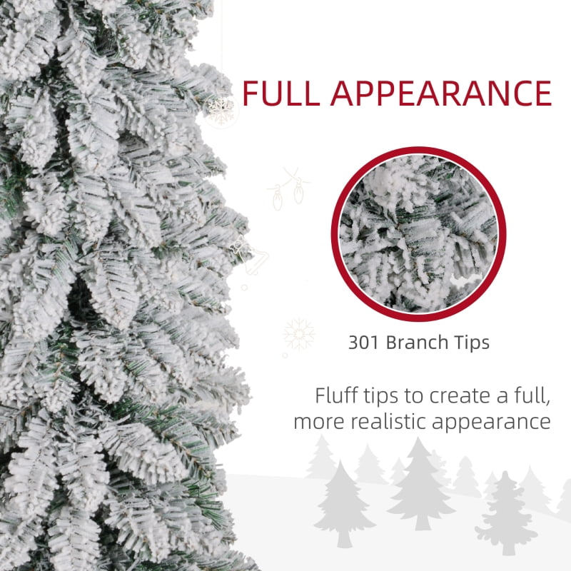 Alvantor Christmas Tree Unlit Snow-Flocked Pencil with 301 Tips 17.7x17.7x60 in 5ft Green