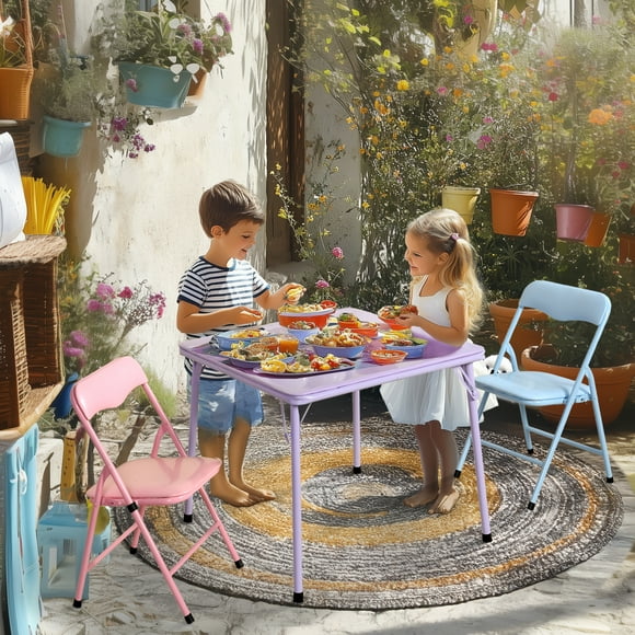 Homy Casa 3 Pack Multi Color Kids Picnic Table Set, Modern Foldable Design, Purple