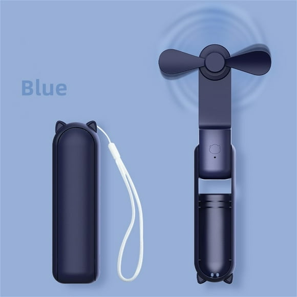 Ventilateur Portatif avec Batterie Externe 2000 mAh, Autonomie Max 8 Heures, Ventilateur Personnel Portable à Batterie Ou Alimenté par USB, Ventilateur Personnel Pliant, 3 Vitesses, Mini Ventilateur Rechargeable Silencieux - Bleu