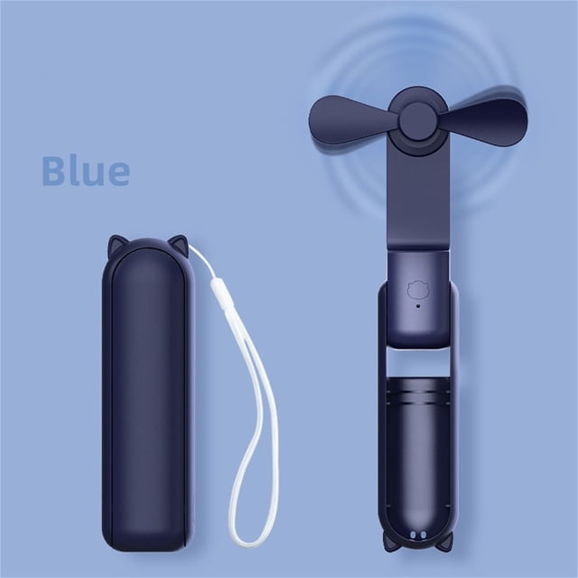 Handheld Fan with 2000 mAh Powerbank Max 8 Hours Runtime,Personal Fan Portable Battery Operated or USB Powered Folding Personal Fan,3 Speeds,Rechargeable Quiet Mini Fan-Blue