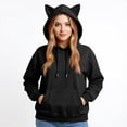 thumbnail image 2 of Stichou Women's Long Sleeve Drawstring Cat Ear Pullover Hoodie Sweatshirt Top Fall Winter Fashion Outfits Black 2XL, 2 of 6