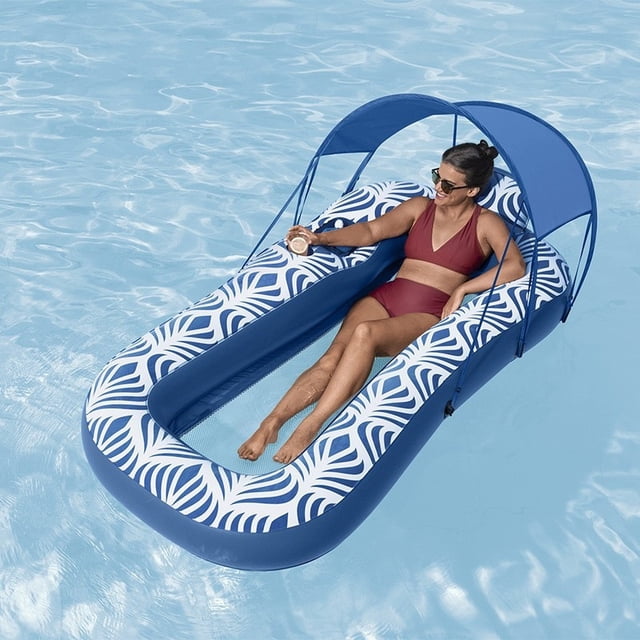Large Inflatable Water Floating Bed for Adults - Pool Lounge Chair with Backrest & Cup Holder | Inflatable Floating Cushion for Pool Leisure & Relaxation