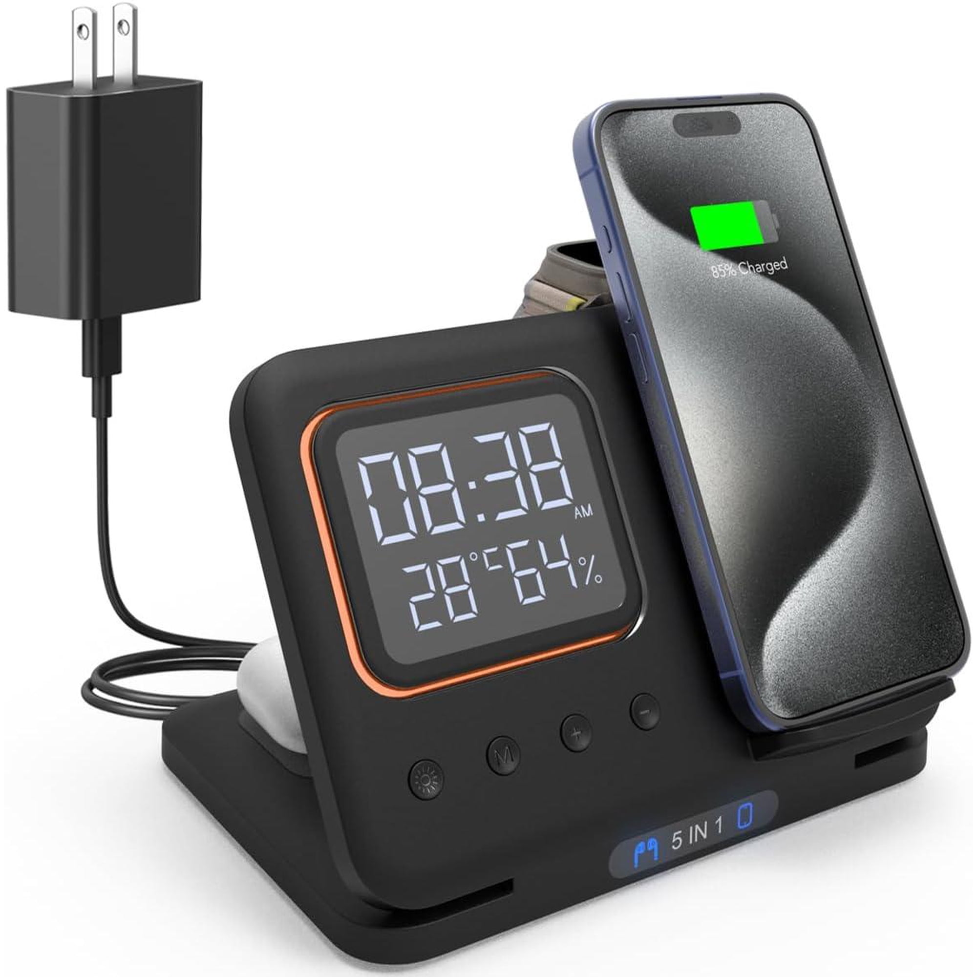 3 in 1 Foldable Wireless Charger Charging Station with Clock, Charger for iPhone 18 17 16 15 14 Pro Max 13 / Apple Watch 9 8 7 6 5 4 3 SE / Airpods 3 2 Pro