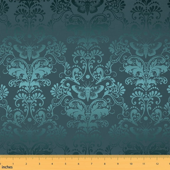 Green Blue Decorative Fabric by the Yard Butterfly and Floral Elements Oriental Antique Classcial Upholstery Fabric for Quilting Sewing Gothic Vintage Boho Waterproof DIY Fabric,10 Yards