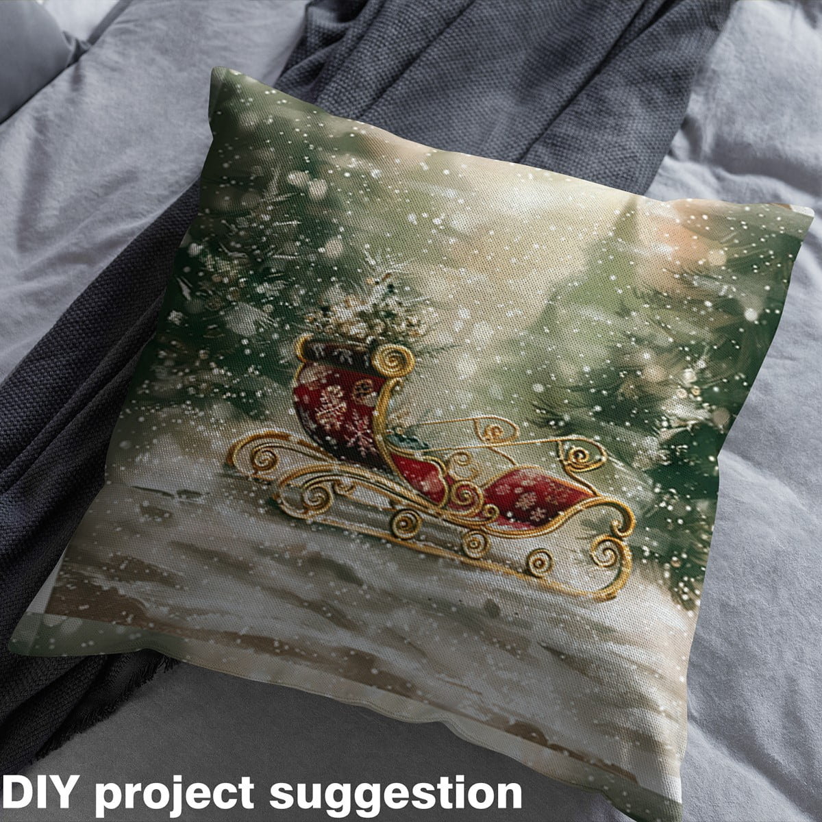 Castle Fairy Merry Christmas Fabric by the Yard 10 Yards for Teenager,Red Sleigh Room Decor Fabric by the Yard,Festival Theme Fabric for Sewing,Breathable Home Decor