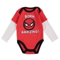 thumbnail image 5 of Spiderman Baby Boys Clothes 3-Piece Set with Baby Bodysuit, Pants, and Bib - Marvel Avengers Baby Boy Outfit - Baby Clothes Red/Black/Grey, 3-6 Months, 5 of 6