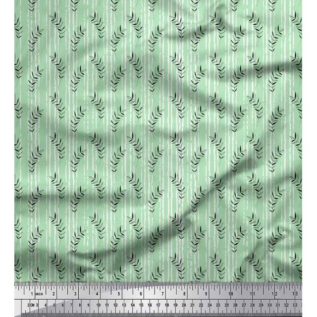 Soimoi Tissu Popeline de Coton Vert Imprimé Feuilles 1 Yard 42 Pouces de Large
