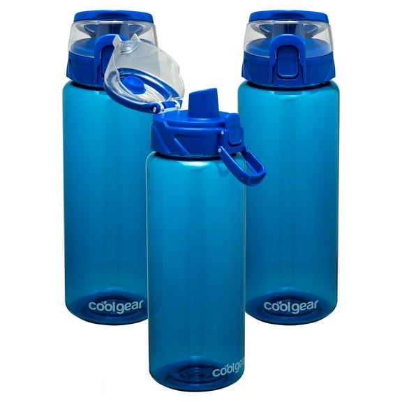 Cool Gear 3-Pack Tritan Plastic 32 oz Cylinder Water Bottle with Halo Top Lid | Dishwasher Safe, Leakproof, Shatter-Resistant Water Bottle With Easy Carry Loop | Blueberry Pack