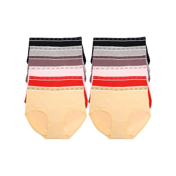 Angelina Women's Cotton Mid-Rise Brief Panties with Mesh Waistband (12-Pack)