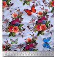 thumbnail image 1 of Soimoi Tissu Poly Georgette Feuilles, & Pivoine Imprimé Floral 1 Yard 52 Pouces de Large, 1 of 3