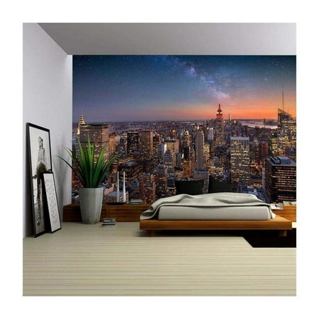 wall26 - Milky Way over Manhattan, New York City - Removable Wall Mural | Self-adhesive Large Wallpaper - 66x96 (Best Way To Scrape Wallpaper)
