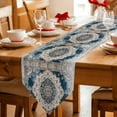 thumbnail image 2 of Boho Flower Blue Grey Table Runner Linen Burlap Table Runner 90 Inches Long Vintage National Floral Textured Dresser Scarves for Kitchen Island Coffee Dining Party Wedding Holiday Decor 13"x90", 2 of 8