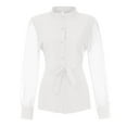 thumbnail image 5 of White Women Shirts, Women'S Fashion Solid Shirt Mesh Splice Long Sleeve Strap Tunic Stand-Up Collar Blouse Tops,Women Shirts S, 5 of 8