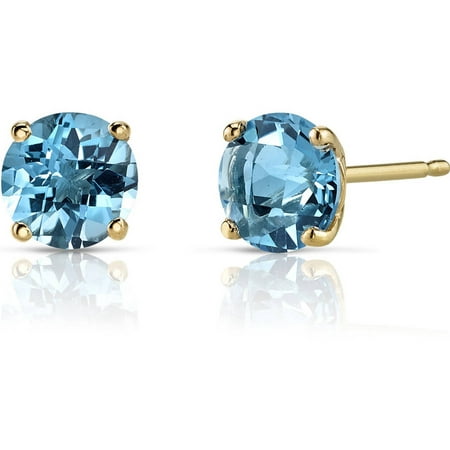 Oravo 2.00 Carat T.G.W. Round-Cut Swiss Blue Topaz 14kt Yellow Gold Stud Earrings