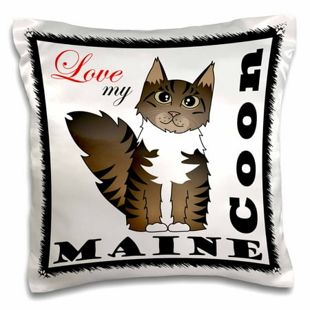 - 3dRose Love My Maine Coon Cat - Brown Tabby with White - Pillow Case, 16 by 16-inch
