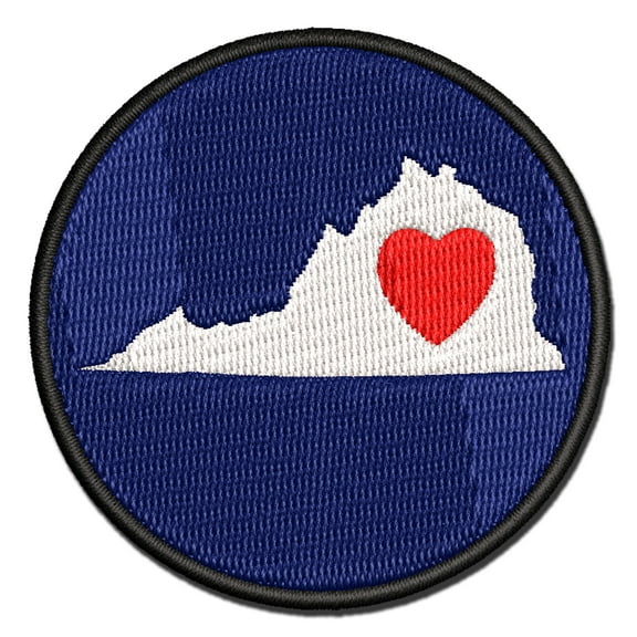 Virginia State with Heart Applique Multi-Color Embroidered Iron-On Patch - 2.5 Inch Small