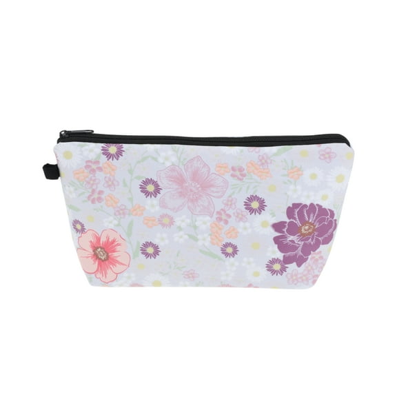 Unique Bargains 1 Pc Flower Printed Makeup Bag for Vacation Travel Light Purple Polyester