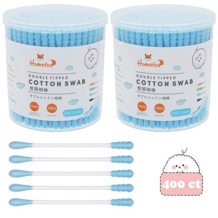HOMEFOX 400 Count Blue Cotton Swab Qtip Ear Buds Organic Spiral & Round Tip