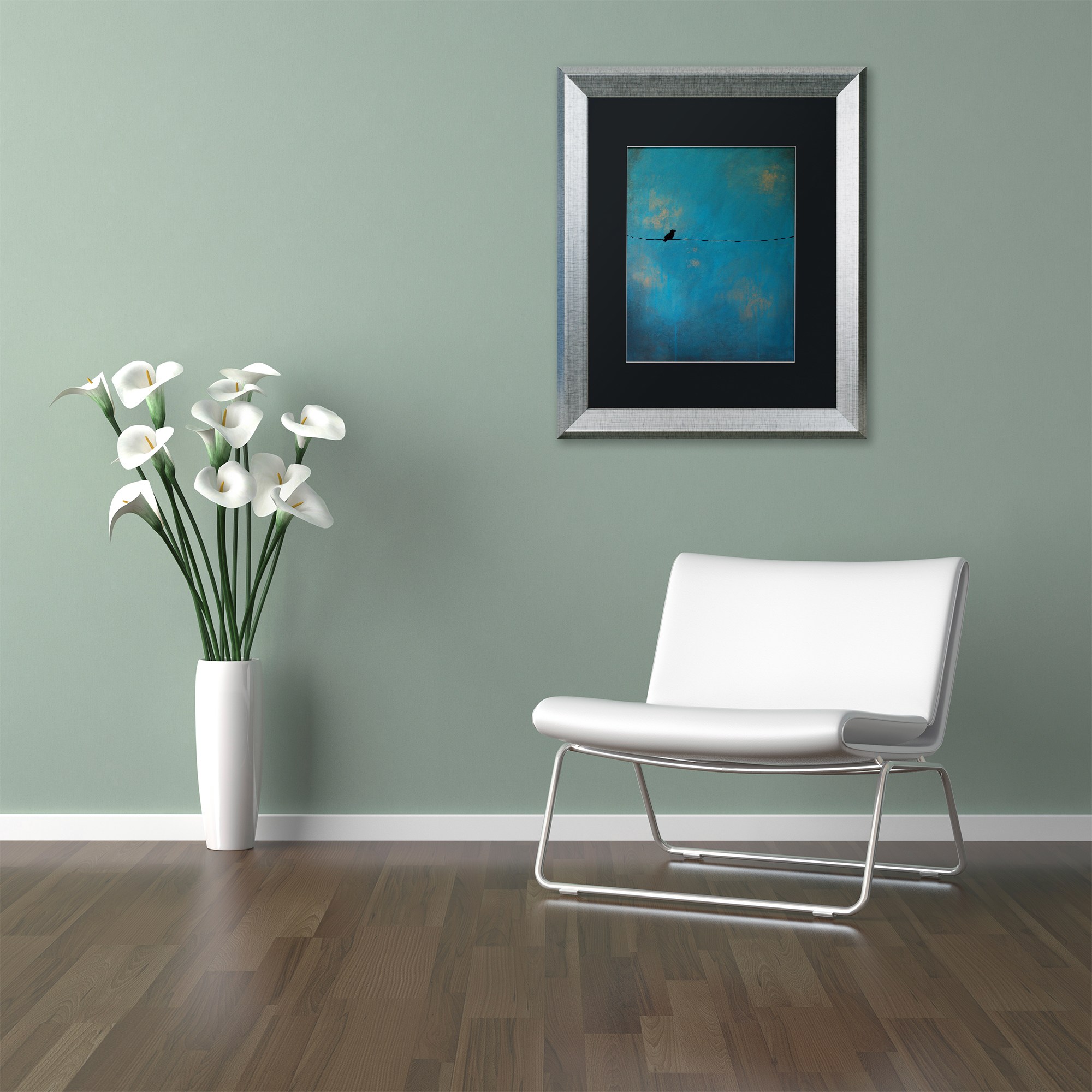Trademark Fine Art "Lone Bird Blue" Canvas Art by Nicole Dietz Black Matte, Silver Frame