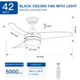 thumbnail image 3 of Wellspeed 42 in. Modern Indoor Matte Black Dimmable Ceiling Fan with 3 Blades and Remote Control, 3 of 14