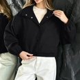 thumbnail image 3 of FRSASU Cropped Windbreaker Jacket for Women Stand Collar Button Up Short Coat with Side Pockets and Elastic Cuffs Black, 3 of 5