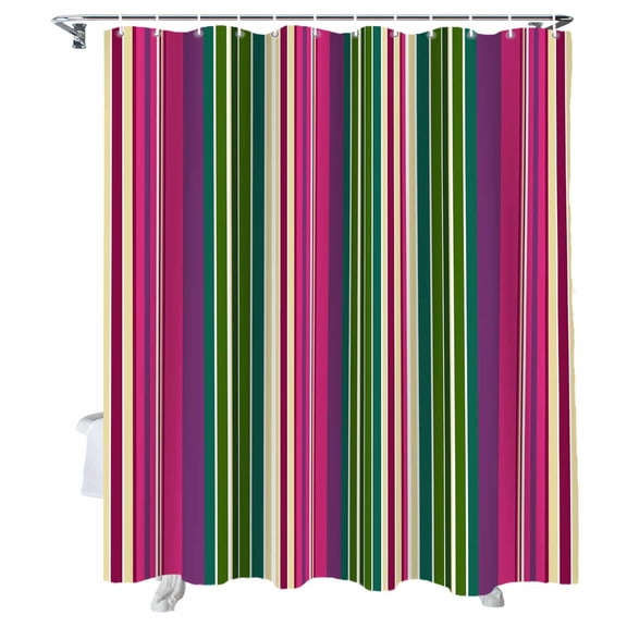 Shower Curtain Pink Striped Shower Curtains for Bathroom Bathtub, Waterproof Fabric Shower Curtain Set with Hooks, Small Stall Size 36" x 72" Geometric Green Stripes