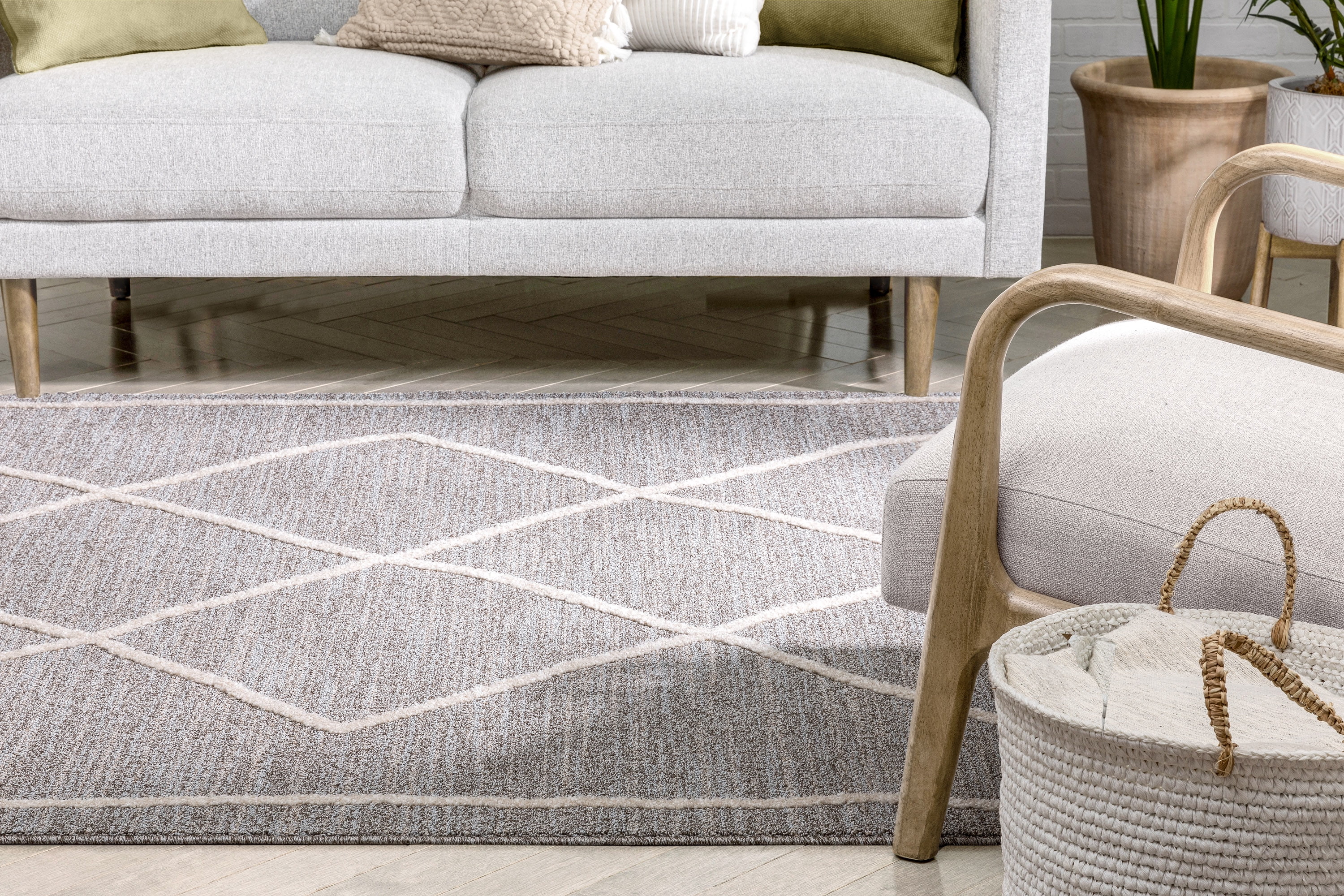 Well Woven Harlow Cora Moroccan Lattice Trellis Taupe 5'3" x 7'3" Area Rug