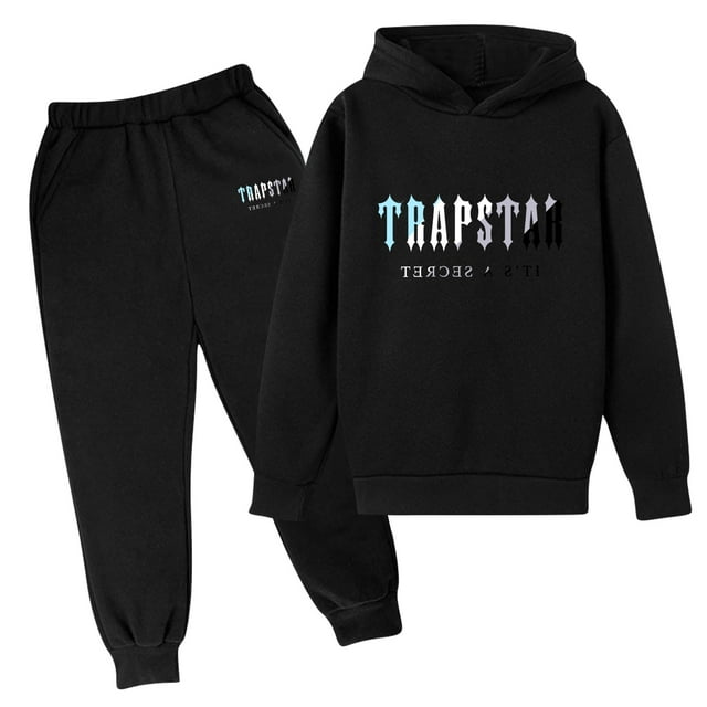 Trapstar Ensembles de Chandail à Capuchon pour Enfants Manches Longues Chandails en Molleton Graphiques pour Garçons Filles Chandail de Rue Trapstar + Pantalons de Survêtement Ensemble de 2 Chandails en Molleton Classiques (Noir, 130)
