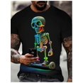 thumbnail image 1 of 100% Cotton Men's Graphic T-Shirt, Cool Skeleton Skateboarding Design, Vibrant Print, Regular Fit, Casual Crew Neck Tee for Summer Daily Wear Menswear Top, 1 of 6