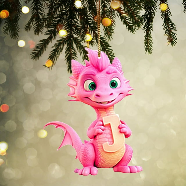 Fridja Personalized Dinosaur Christmas Ornament 26 Letters Hanging Pendant Ornaments 2024 Plastic Initial Monogram Xmas Tree Decorations with Hanging Rope Unique Customized Fun Gift for Kids