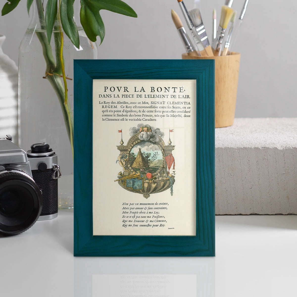 Printed Embellished Bookplate III - Framed Print w/glass - Ocean Blue