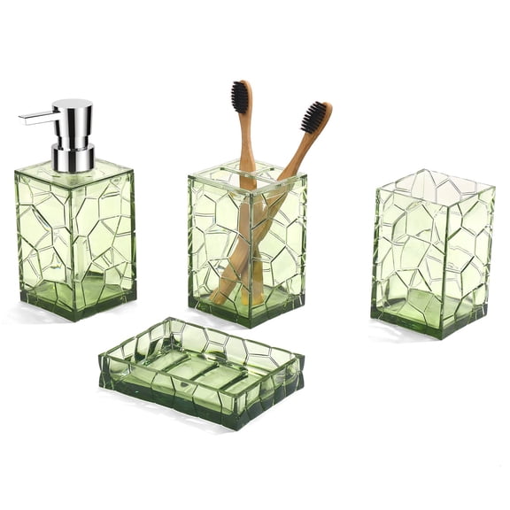 Bath Accessories Set Green-4pcs Complete Vanity Organizer