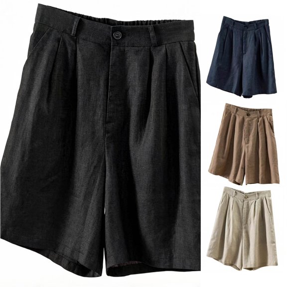 Rhuody Summer Pants For Womens Staight Leg High Waist Solid Color Shorts With Pocket Versatile Clothing L Black