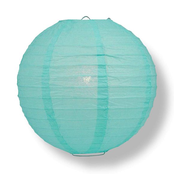 Quasimoon Paperlanterstore Lanterne Décorative en Papier - (Simple, 20 Pouces, Bleu Eau, Nervure Uniforme) Lanterne Ronde en Papier - Idéal pour Décoration de Mariage et de Fête Ou Accent de Maison, Éclairage en Option