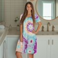 thumbnail image 4 of Yuyamidu Tie Dye Sleep Shirts for Women Button Down Short Sleeve Nightshirt Crew Neck Nightgowns Ladies Nightdress, 4 of 7
