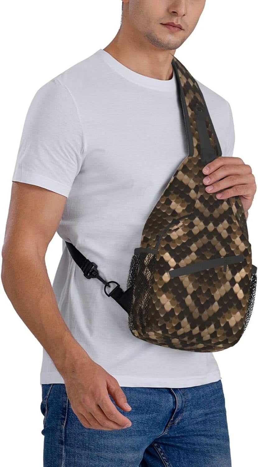 Snakeskin Stripe Pattern Sling Bag Crossbody Hiking Travel Chest Bags Backpack Shoulder Daypack for Women Men