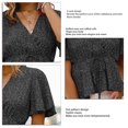 thumbnail image 5 of Camisa de manga corta con cuello en V y lunares para mujer, blusa de gasa holgada de verano con adornos de volantes informales a la moda, negro M, 5 of 5
