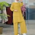 thumbnail image 2 of MNCEKFOD Summer Dresses for Women Plus 2025 2 Pieces Sets Long Sleeve Button Down Shirt and Pants Abaya Dress Classic Fit Dress Yellow XXXL, 2 of 7