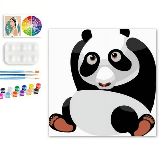 Paint by Numbers Set for Adult Beginners, 8x8 Inch DIY Oil Paint by Numbers for Kids with Frame for Home Decoration (Cartoon Panda)